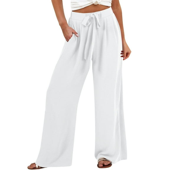 Valueadd Women's Wide Leg Pants Cotton Linen Casual Loose High Waist Beach Haren Pants Pockets