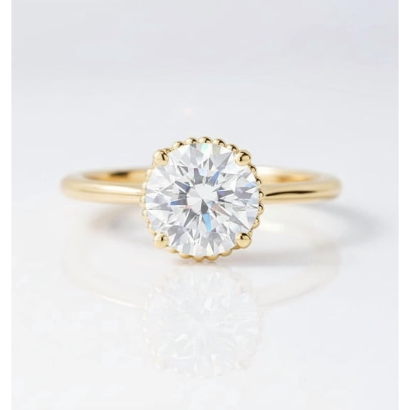 Jewelerix Classic Round Cut Moissanite Solitaire Engagement Ring in Yellow Gold Vermeil Band, Women’s Promise Ring, Timeless Minimal Jewelry Gift