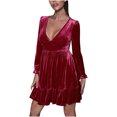 thumbnail image 2 of Gspmoly Robes d'Été pour Femmes, Mode Femmes Robe Aguichant Décontractée Unie Robe à Col en V à Manches Longues Robes de Cocktail Liquidation, 2 of 6