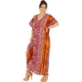 thumbnail image 3 of HAPPY BAY Women's Summer Batik Caftan Long Loungewear Dashiki House Dress V Neck Kaftan Sleepwear for Women Nightgown 3X-4X Orange, Floral, 3 of 4