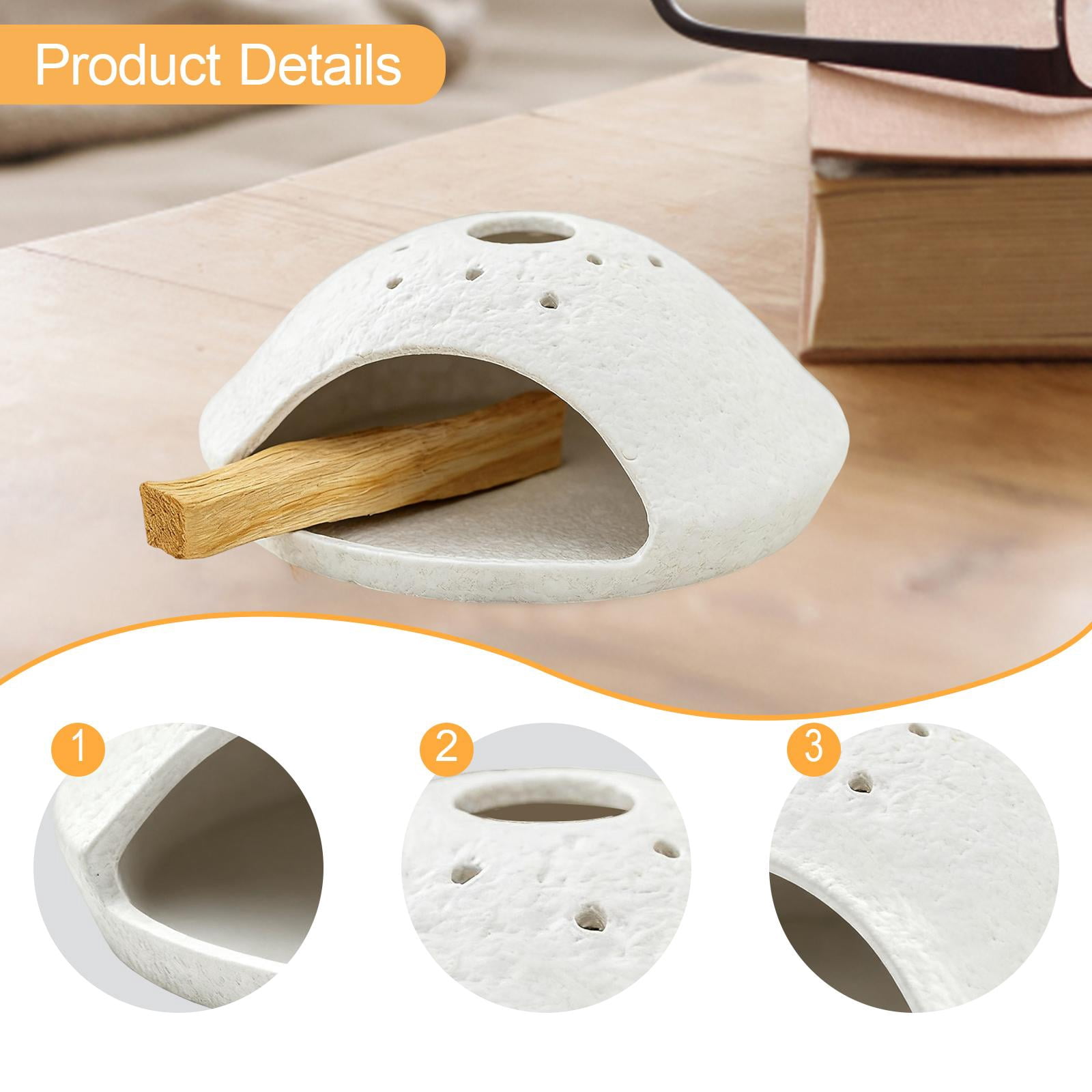 CoudarTitie Ceramic Incense Burner Palo Santo Holder Meditation Housewarming Cone Burner Yoga Decors Aroma Sage Stand Tabletop Fragrance White