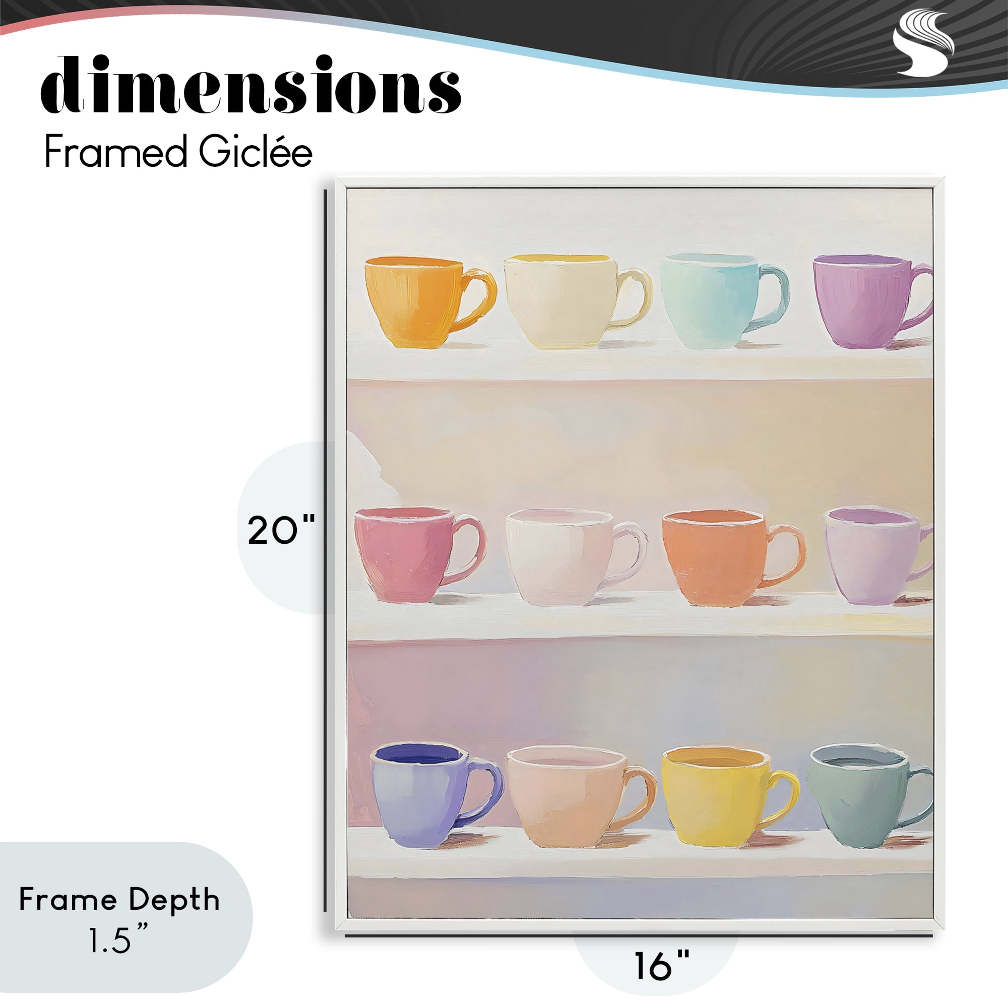 Stupell Industries Rows of Pastel Teacups White Framed Giclee Art, design by The Prints Vibe