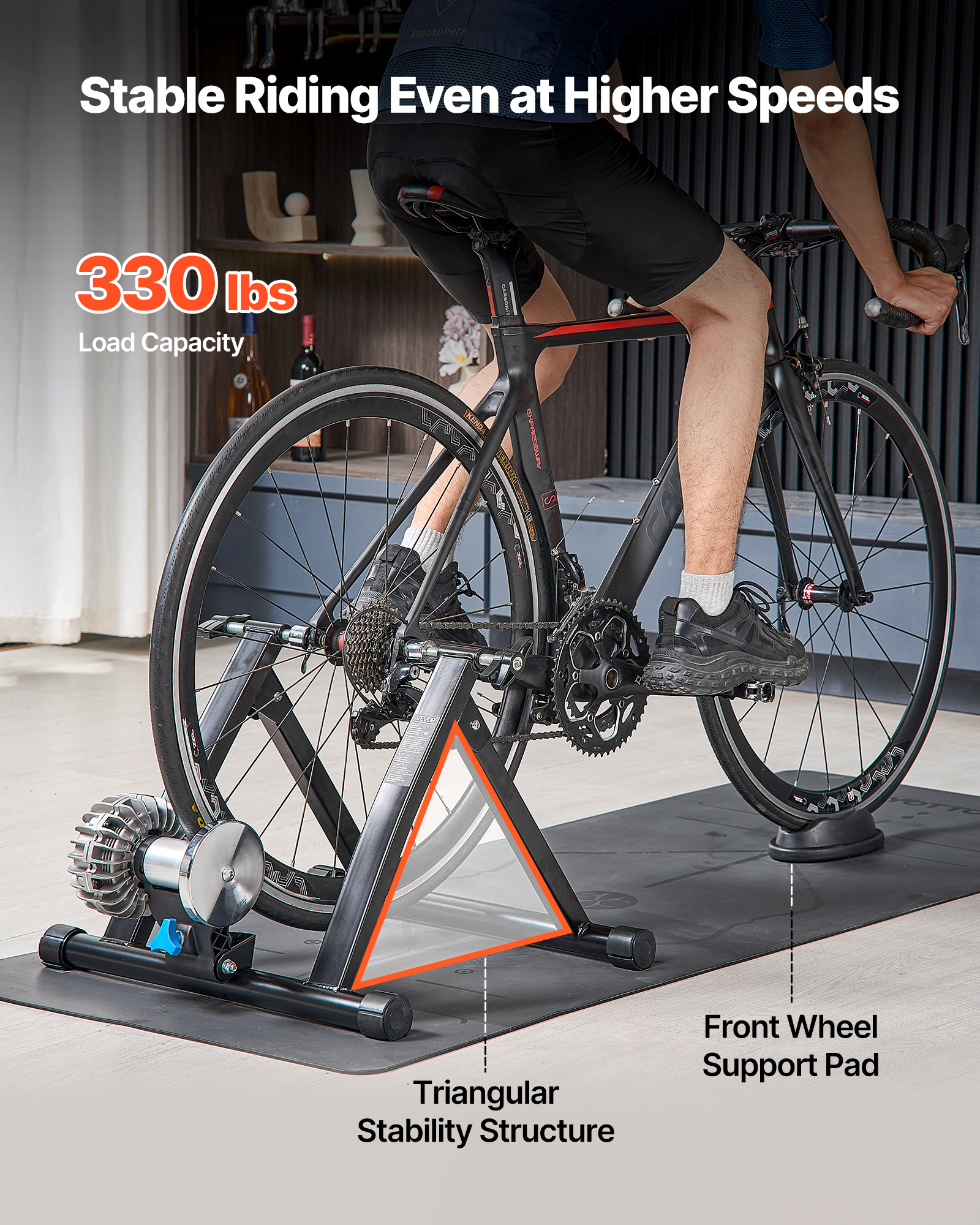 VEVOR Bike Trainer, 26-29 Inch & 700C Wheels, Foldable Fluid Bicycle Stationary Trainer Stand for Indoor Exercise Riding with Quick Release Skewer & Front Wheel Riser Block, Fits Road Bikes, Black