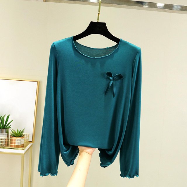 Timegard Hauts Mignons pour Femmes à Volants Col Rond Nœud Papillon Pyjama Blouse Décontractée Ample Confortable Manches Longues
