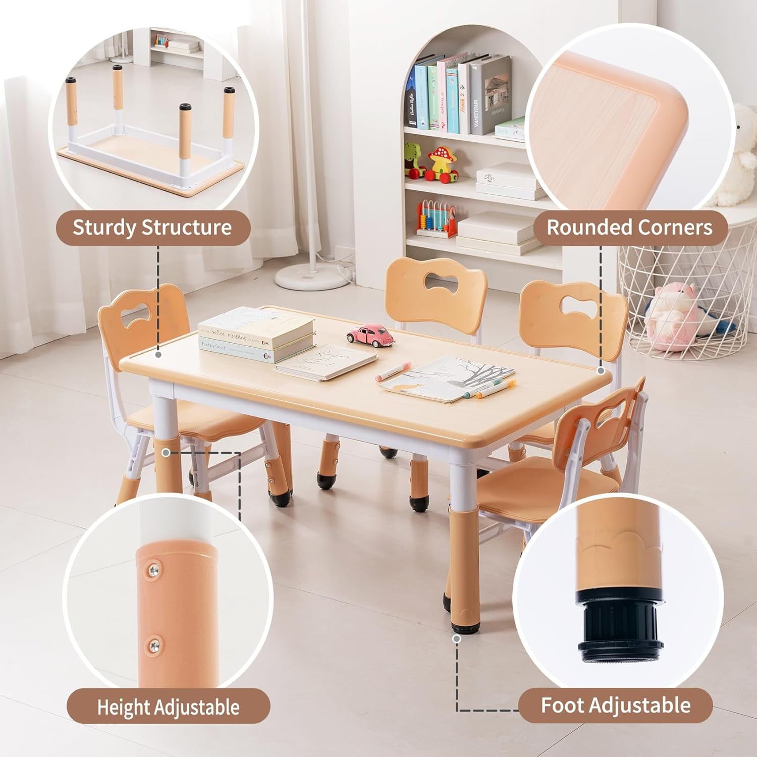 HOMEZY-US Kids Table and Chairs Set, Height Adjustable Multi-Activity Preschool Table with Graffiti Desktop for Ages 2-8 Versatile Kids Tables for Play, Learning, and Creativity