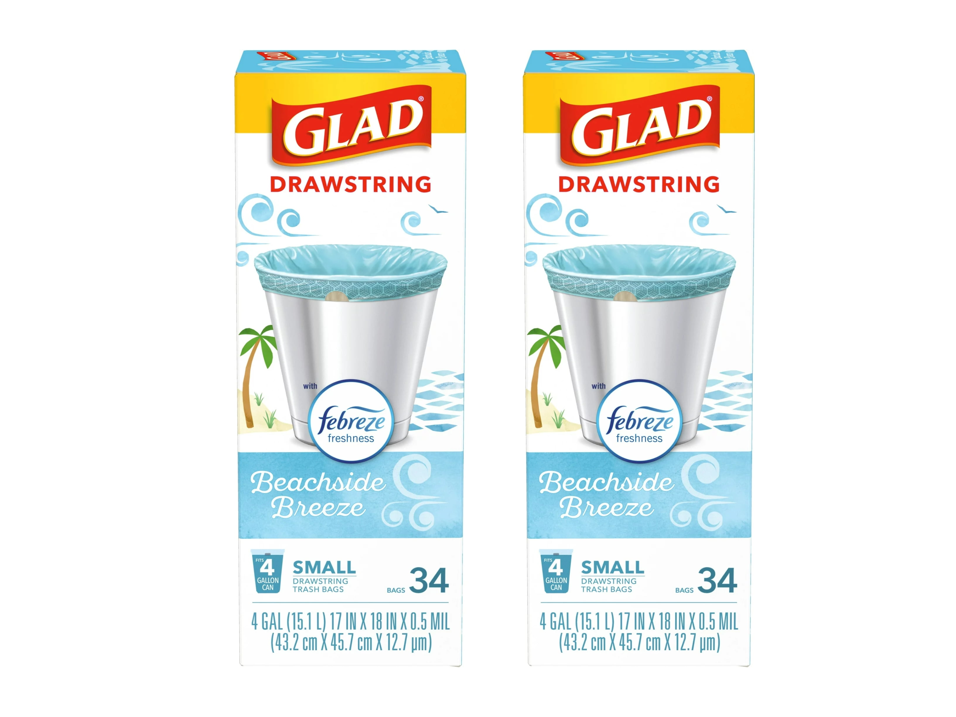 Glad 4 Gal. Odorshield Febreze Beachside Breeze Small Drawstring Trash