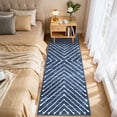 thumbnail image 3 of HIWEAVER Modern Geometric Striped Non Slip Runner Washable 2' x 6' Throw Rug for Hallway Enterway Neutral Indoor Navy Carpet, 3 of 8