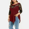 thumbnail image 4 of Ahuyic Women's Loose Plus Size Short-Sleeved Top,Summer Casual Daily Clothes For Women,Fashion Women Solid Floral Lace Asymmetric Three Quarter Tops Blouse, 4 of 5
