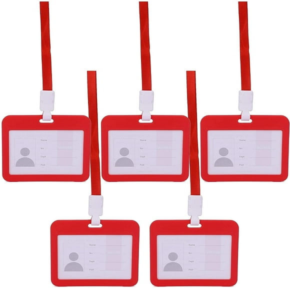 5PC Card Protector 4 X 3 Inches with Lanyard, Transverse PP Plastic Card Holder w/Clear Window, CDC Vaccination Card/Immunization Record Heath Card Protective Case, Colorful Card Case (B Red)