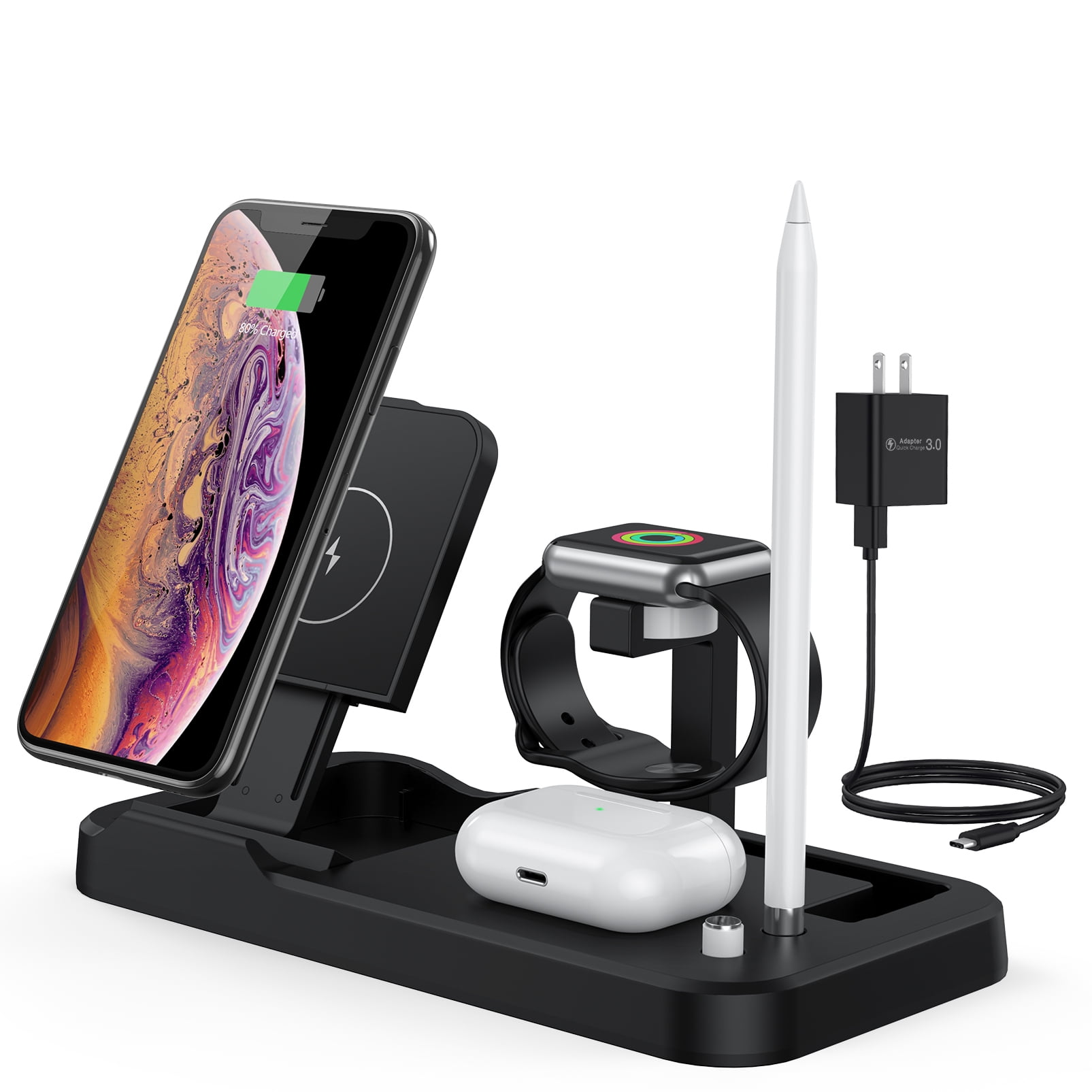 3in1 Qi Wireless Charger Fast Charging Dock Stand Fit For IPhone Xs Max X 8 Plus