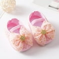 thumbnail image 5 of Infant Baby Girls Mary Jane Shoes Soft Sole Ballet Slippers with Bow Princess Dress Wedding Shoes Newborn Crib Shoes First Walkers Shoes with Headband 0-18M, 5 of 10