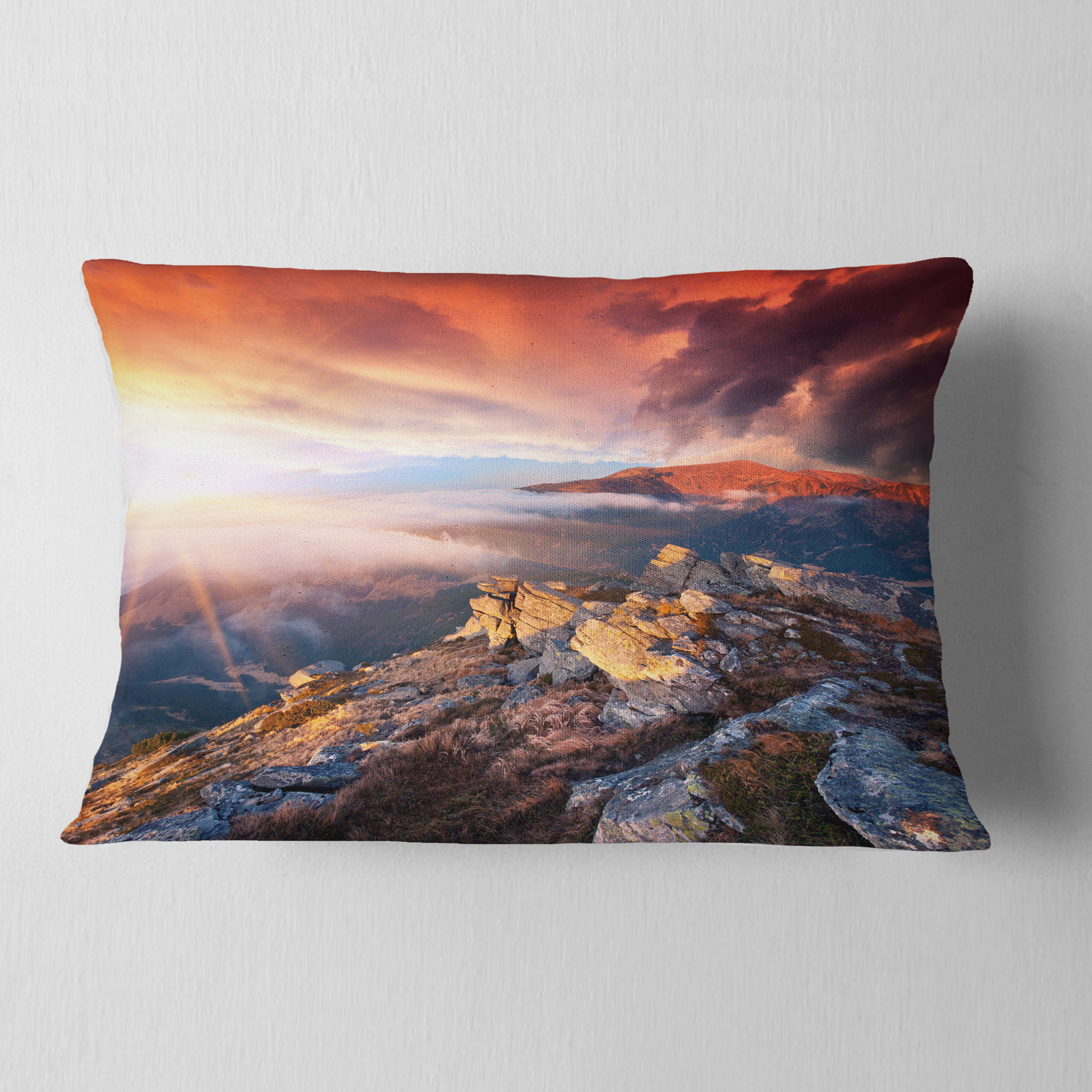 Designart Colorful Autumn Sky and Mountains - Landscape Photography Throw Pillow - 12x20