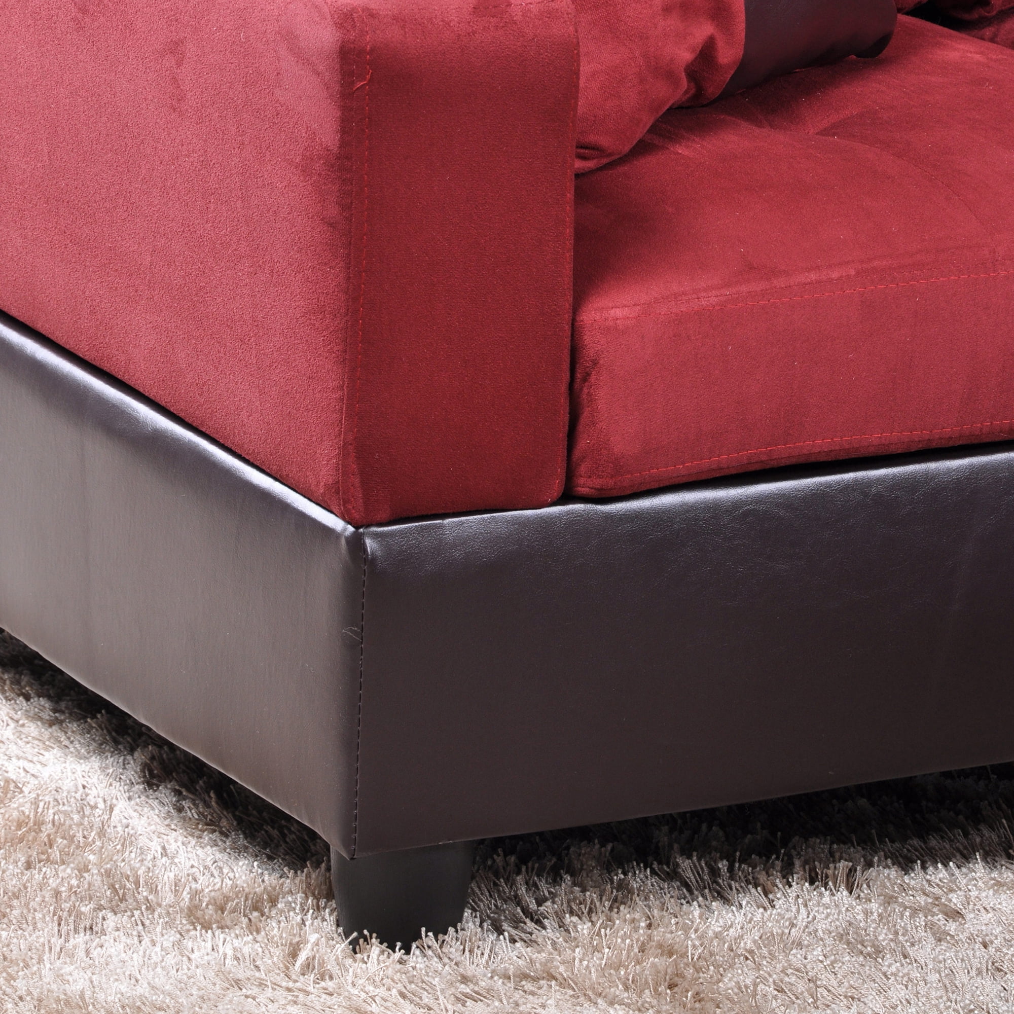 Hommoo 4 Seats Flannel and PVC Sectional Sofa Couch Set, Modern L Shaped Sectional Couch, Living Room Furniture Set, Red