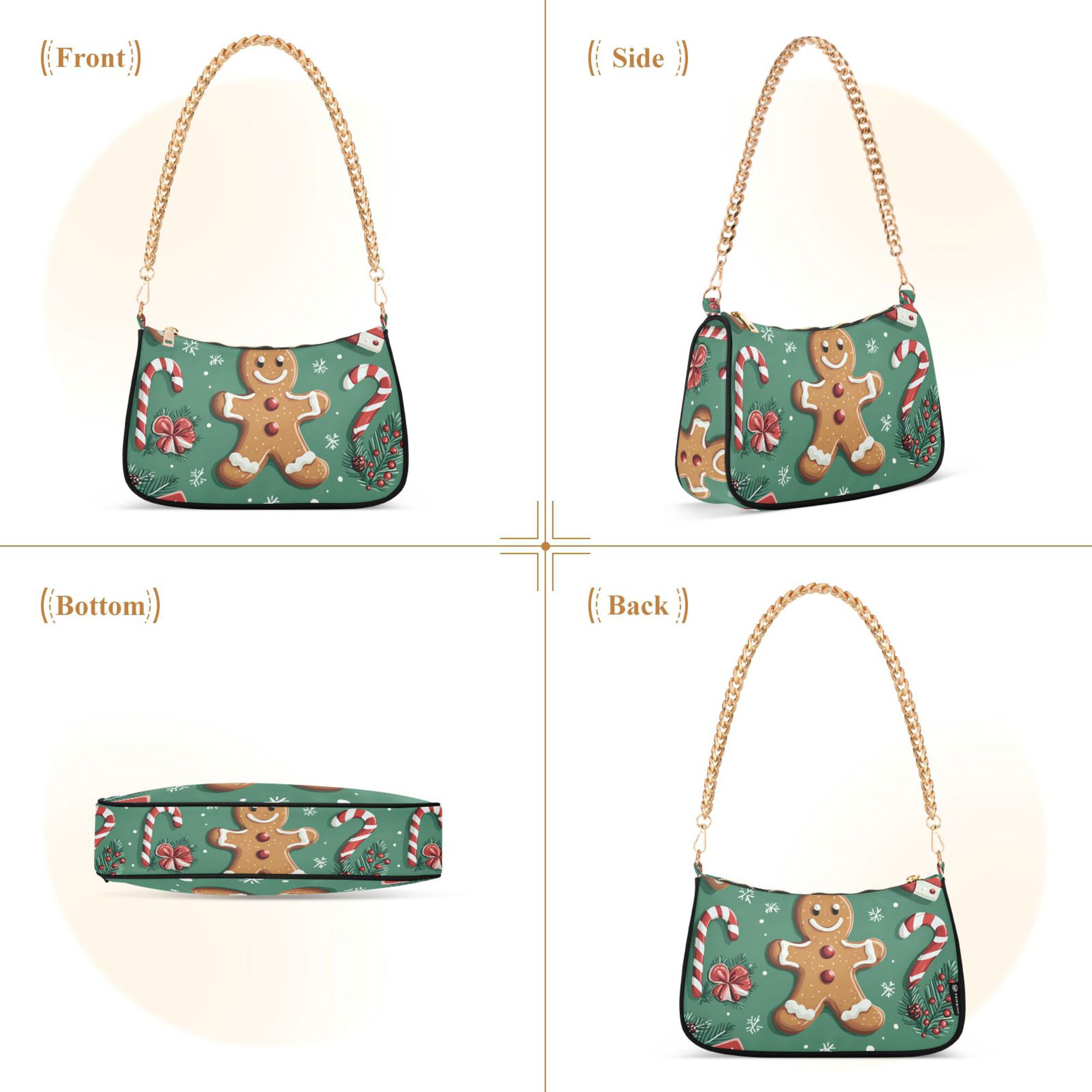 FORMRS Womens Shoulder Bag with Chain Strap Clutch Purse Cute Tote Handbag, Christmas Gingerbread