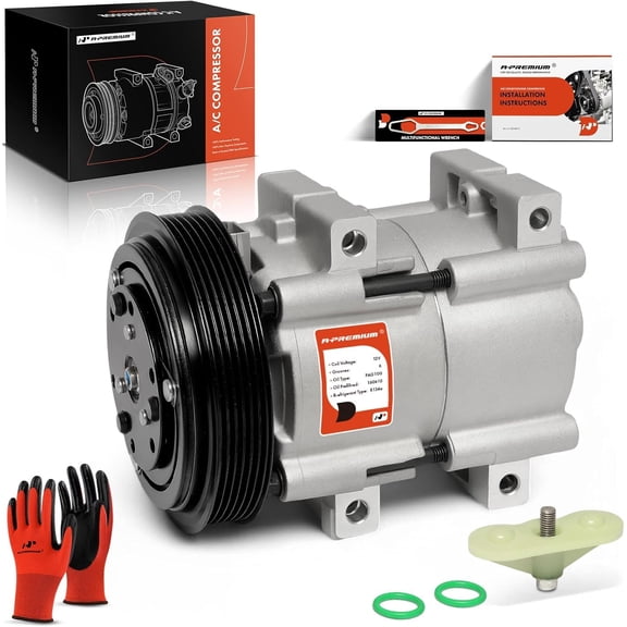 A-Premium Air Conditioner AC Compressor with Clutch Compatible with Ford F-150 1990-1996, F-250 1990-1995, F-350/F-53 Chassis 1990-1995, Bronco 1990-1992, 4.9L 7.5L