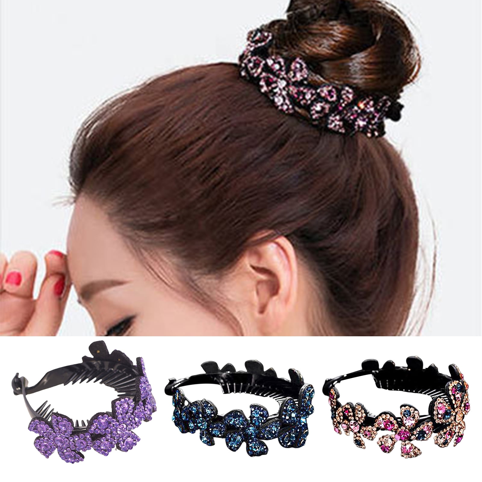 Colorful Crystal Hair Clips Pins Hair Claw Fork Women Ponytail Hair Accessories