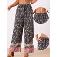 thumbnail image 2 of DARING DIVA Women's Drawstring Waist Wide Leg Floral Pants with Pockets XS Navy Blue, 2 of 6