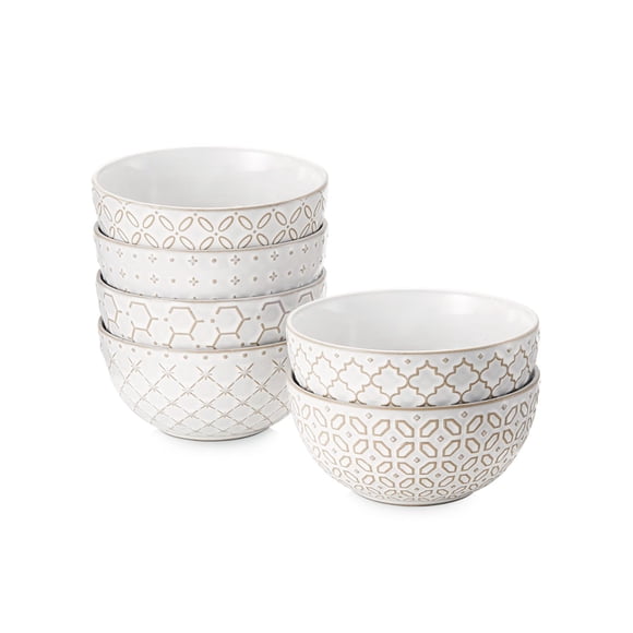 DOWAN Ensemble de Bols à Soupe de 6, Bols à Céréales de 22 OZ pour la Cuisine, Bol en Relief en Céramique de 6 Pouces pour Salade, Pho, Fruits, Riz, Grands Bols Déco et Cadeau de Pendaison de Crémaillère, Lave-Vaisselle