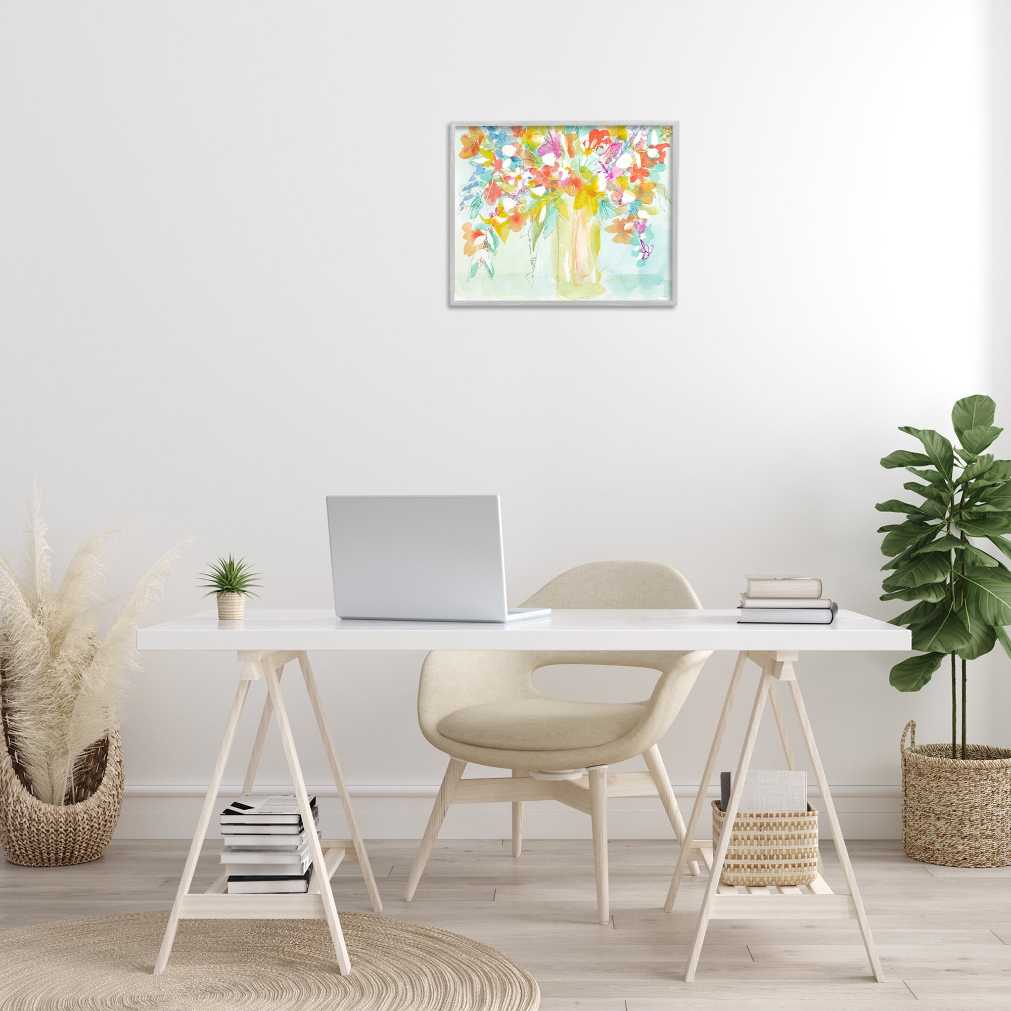 Stupell Industries Bold Eclectic Bouquet Botanical & Floral Painting Gray Framed Art Print Wall Art, 20 x 16