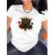 thumbnail image 1 of Camiseta elegante e informal con estampado de corona de picas para mujer. Cuello redondo y manga corta. Cómoda mezcla de algodón. Perfecta para el verano. Camiseta deportiva informal., 1 of 7