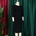 thumbnail image 6 of MORTTIC Women's Crew Neck Bodycon Pencil Dress with Peplum, 3/4 Sleeve Office Wear to Work Dress Black，L, 6 of 16
