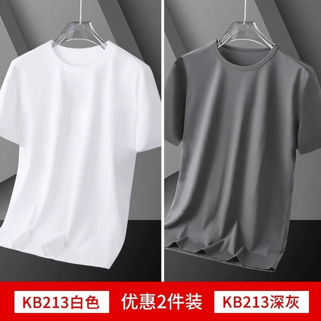 Nueva camiseta de verano de seda de hielo de colores sólidos de manga corta para hombre, ropa holgada para hombre, camiseta sencilla y versátil, mangas casuales para hombre