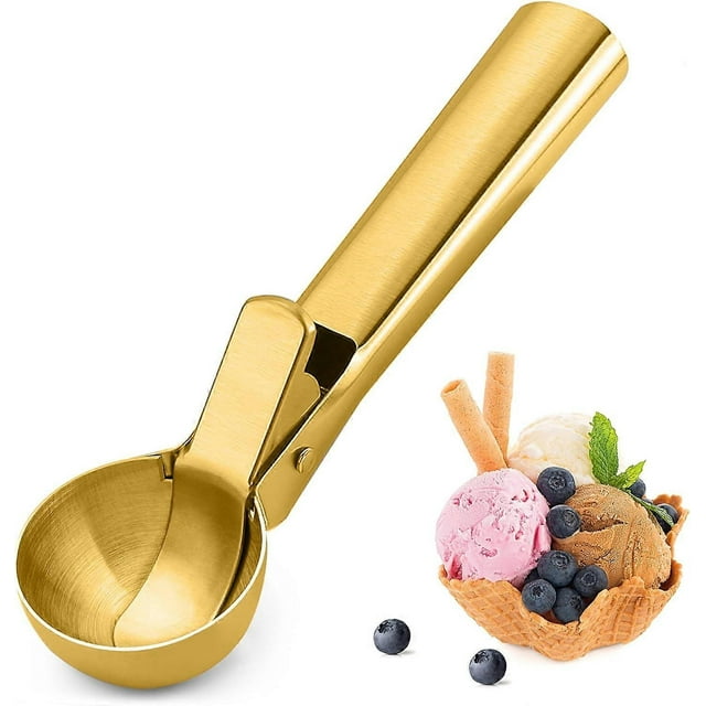 1 piece stainless steel ice cream scoop, metal ice cream scoop with trigger, suitable for frozen yogurt, ice cream (gold)