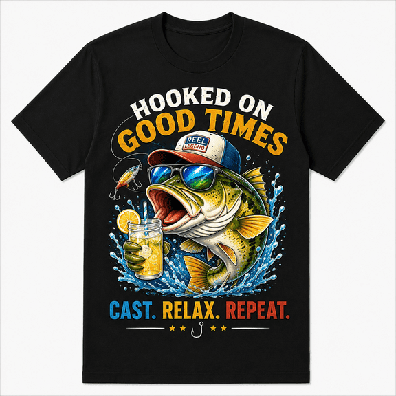 Funny Fishing Beer T-Shirt for Men, Vintage Cartoon Fish with Sunglasses Graphic Tee, Fisherman Humor Graphic Shirt, Casual Summer Short Sleeve Crew Neck Gift for Dad Anglers
