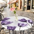 thumbnail image 6 of Purple Tulip Floral Round Tablecloth for 45-54 Inch Tables,Fitted Table Cover with Elastic Edge,Pastel Country White Wildflower Waterproof Outdoor Table Cloth Protector for Patio Garden Dinner Picnic, 6 of 9