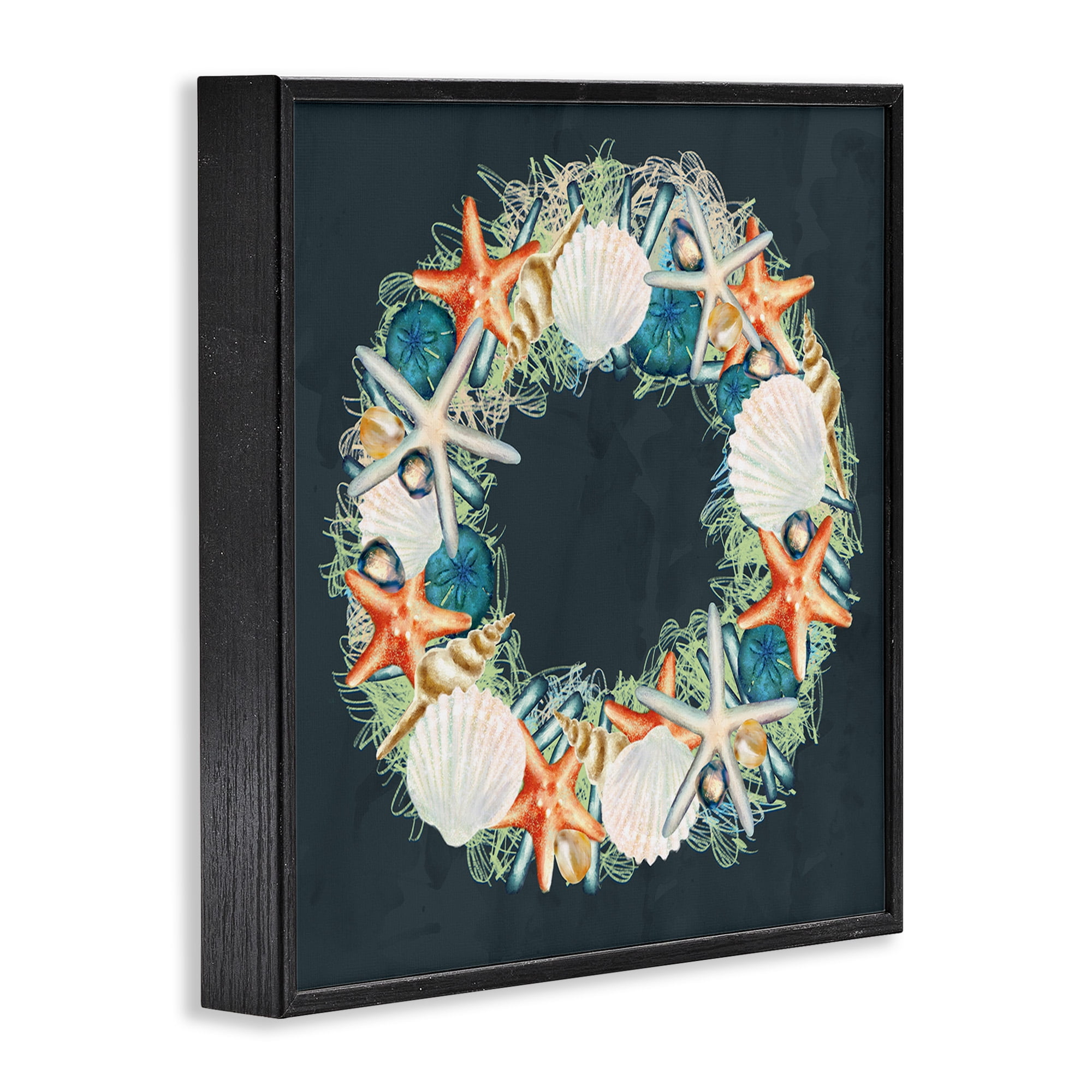 Stupell Industries Starfish and Nautical Seashell Wreath Animals & Insects Painting Black Framed Art Print Wall Art, 24 x 24