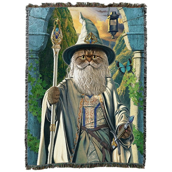 Pure Country Weavers Catdalf the White Large Tapestry Throw Woven from Cotton - Made in The USA (72x54)