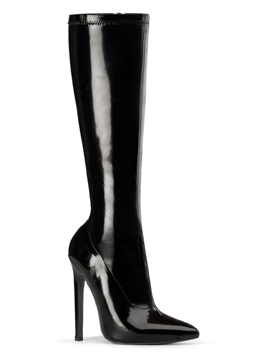 SummitFashions - Womens Black Patent 5 Inch High Heel Boots Sexy Knee ...