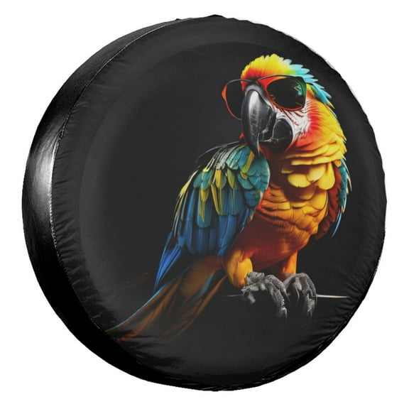 KAKALAD Tropical Parrot Macaw With Sunglass & Cocktail 01 Spare Tire Cover Wheel Protectors Weatherproof Universal Vehicle Dust-Proof for Trailer Rv SUV Truck Camper Travel Trailer Accessories 14 Inch