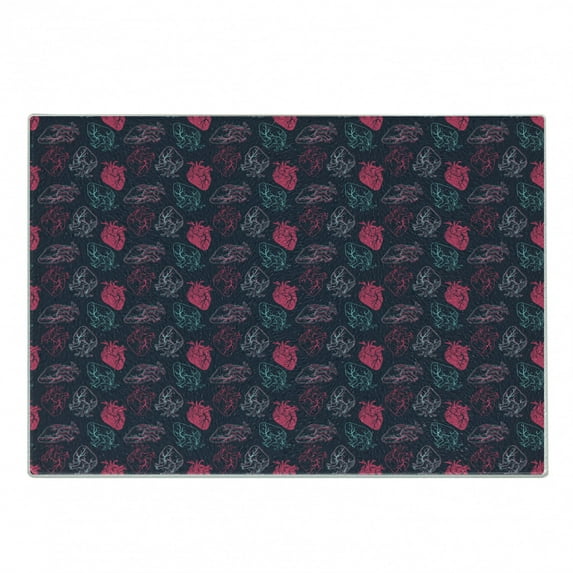 Human Anatomy Cutting Board, Anatomical Heart Analogy Veins Stems Palpitating Organ Sketch, Decorative Tempered Glass Cutting and Serving Board, in 3 Sizes, by Ambesonne