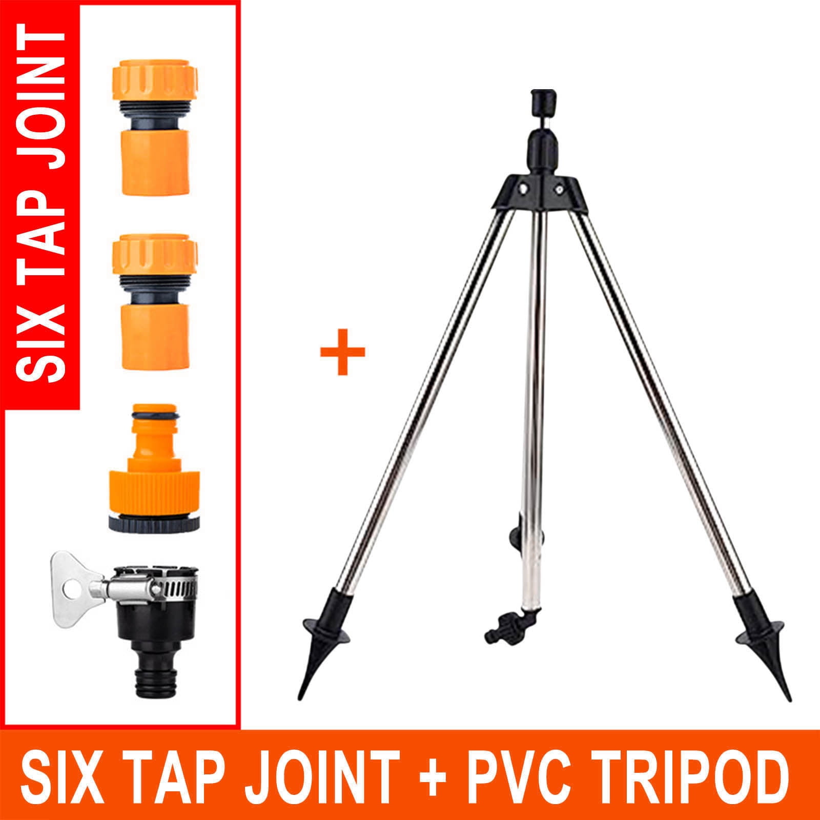 Byujiro Garden Sprinkler Gardening Tool Rotating Adjustable Lawn Sprayer with Quick Connect Adapter Set & Stainless Steel Tripod Stand for Yard, Lawn & Outdoor Irrigation & Watering Use