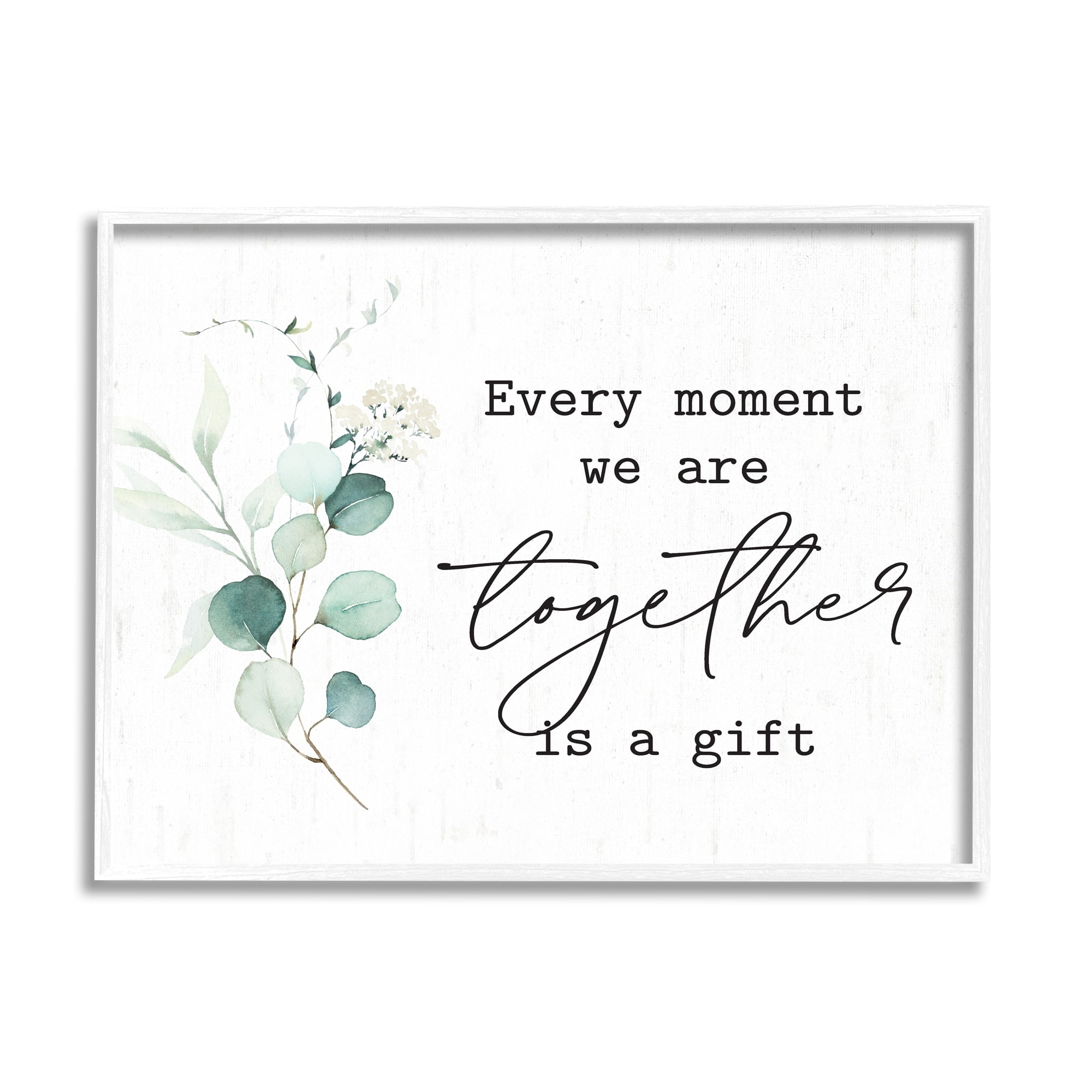 Stupell Industries Romantic Together Typography Phrase Eucalyptus Floral Blossoms Graphic Art White Framed Art Print Wall Art, Design by Lettered and Lined