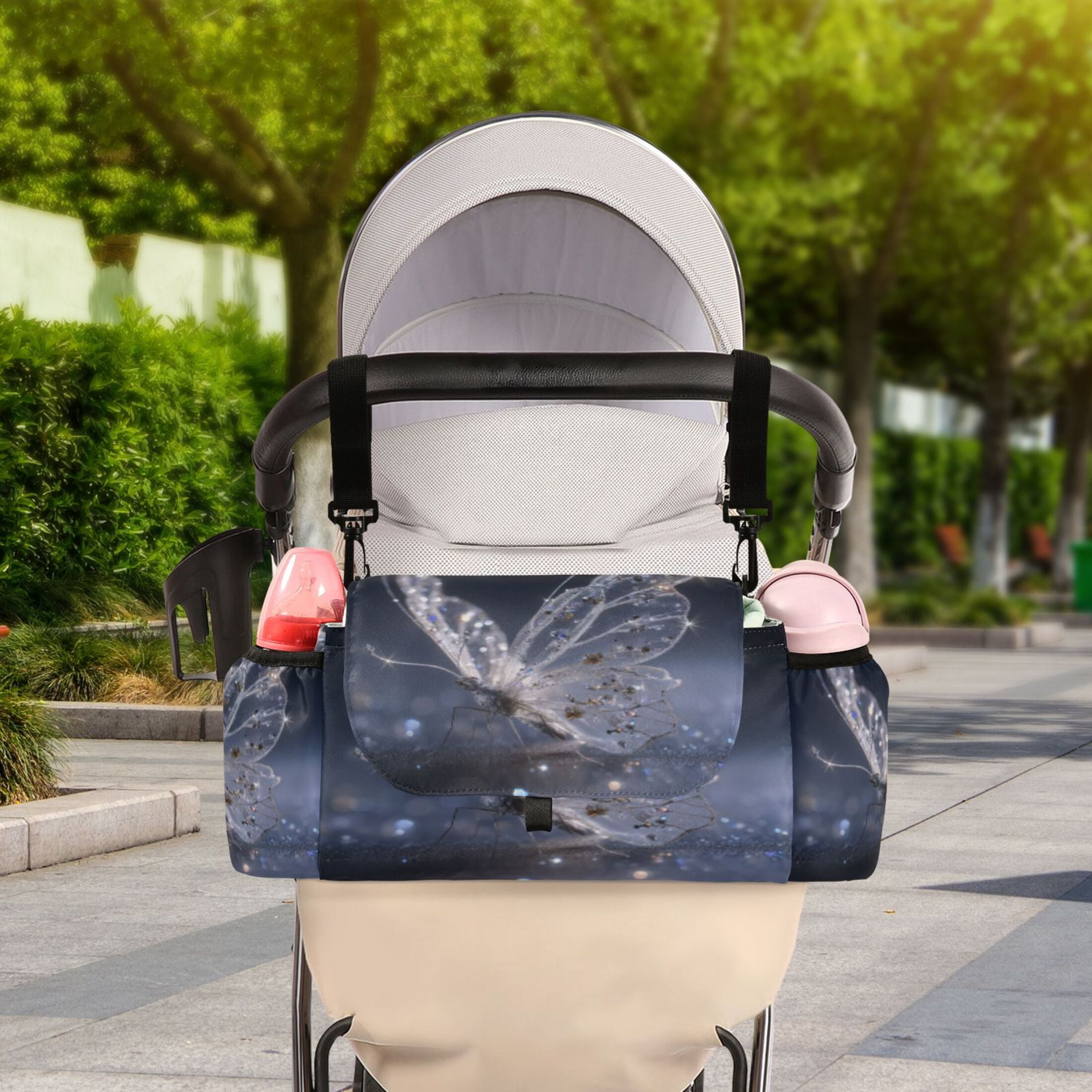 DIXRUYEE Stroller Organizer Glistening Butterfly Printed