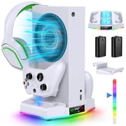 Vertical Cooling Stand for Xbox Series S Console, Dual Charging Station Dock for Controller with Adjustable 3 Level Wind Cooling Fans and 1x Headphone Stand, Cooling Charger Accessories (White)