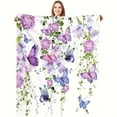 thumbnail image 2 of Vibrant Floral and Butterfly Print Flannel Blanket Soft Comfortable Throw for Travel Sofa Bed Office Decor Ideal Gift for Youngsters Adults Modern Style with Purple Blue Pink Flowers, 2 of 7