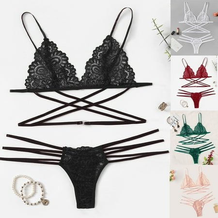 

Rong Yun New Women Sexy Lace Lingerie Thong Set Bodydoll Sleepwear Bandage Bra Underwear(Buy 2 Get 1 Free)