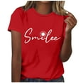 thumbnail image 2 of QUINDOS Red Women Tshirts Short Sleeve Summer Plus Size Tops for Women Crew Neck Sunflower Walk Tops, 2 of 4