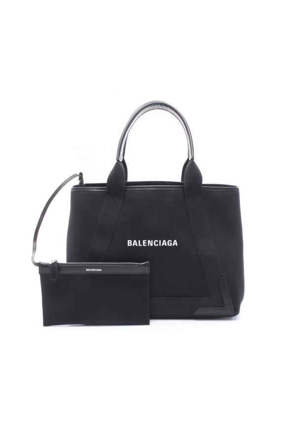 Pre-Owned Balenciaga NAVY CABAS NEW M Navy Cabas Tote Bag Handbag Canvas Leather Women's Black...
