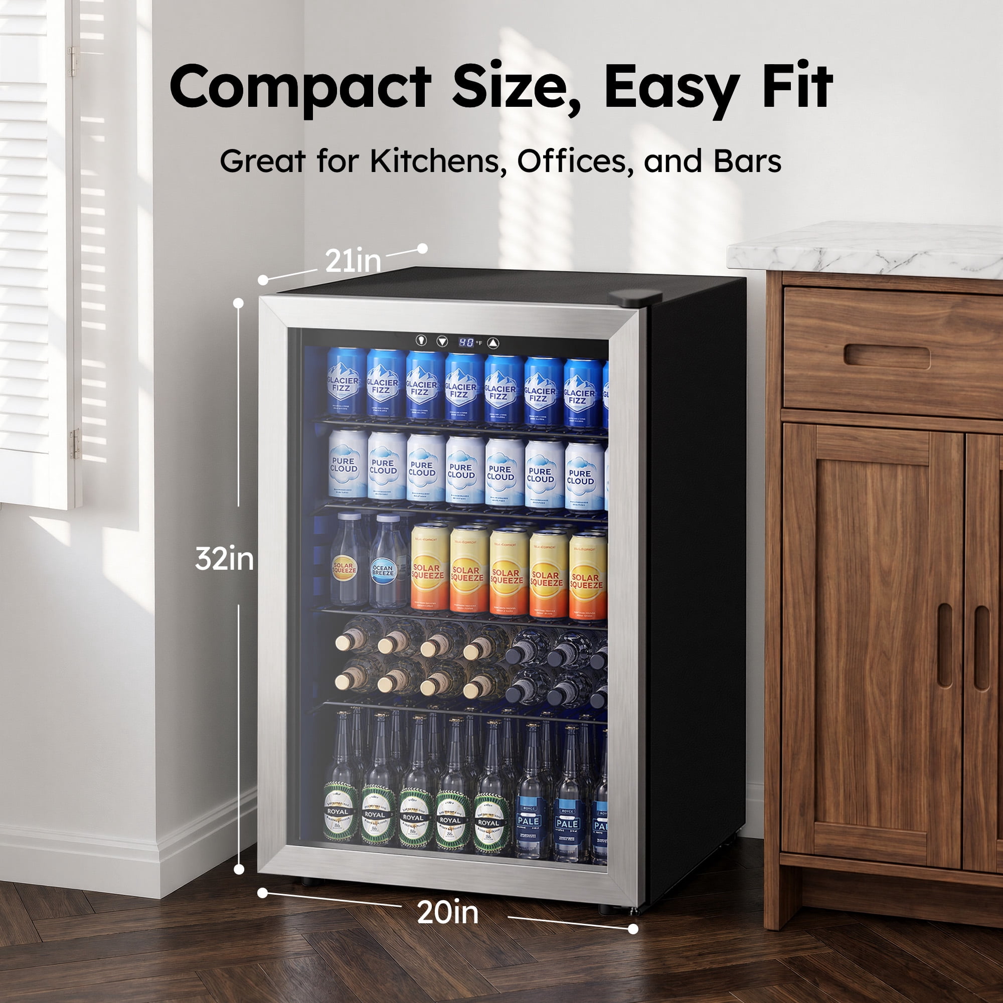 Simzlife 150 Can Beverage Refrigerator Cooler, 4.5 Cu.Ft Drink Fridge for Soda Wine Beer, Adjustable Temperature Control for Home Office,Silver