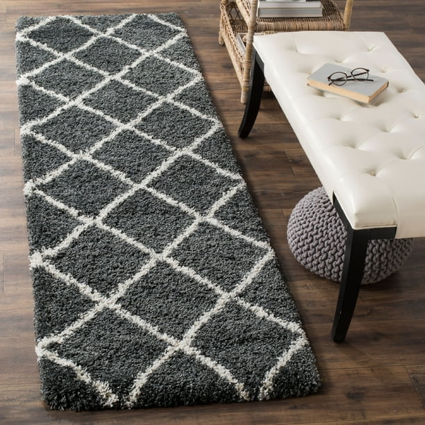 Safavieh Hudson Amias Geometric Shag Runner, Dark Grey/Ivory, 2'3"x12