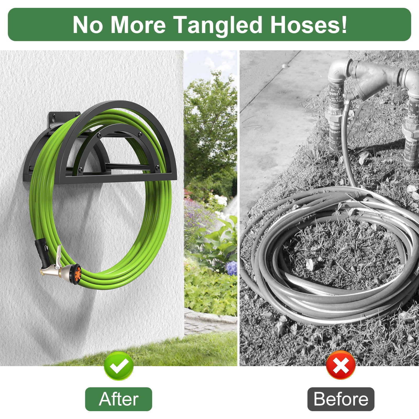 OLV Hose Holder Wall Mount, Outdoor Water Pipe Holder Holds 125ft/95lb Hose, Heavy Duty Metal Detachable Hose Hanger Reel Storage Organizer