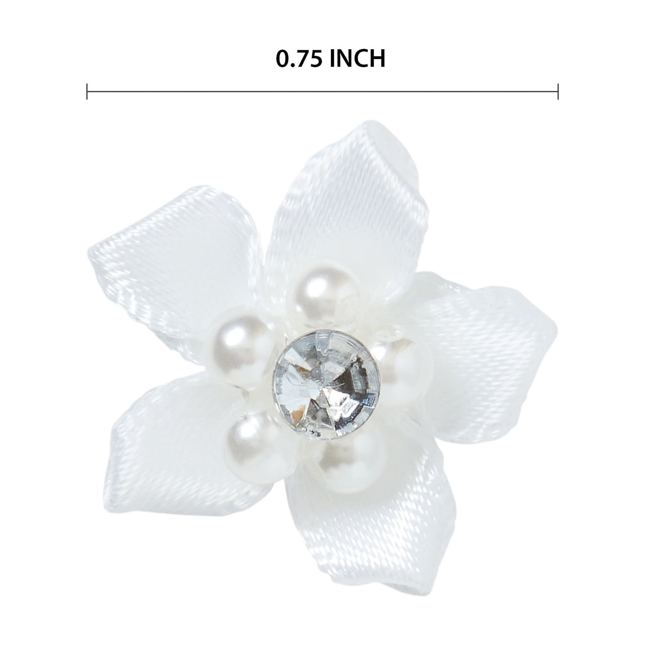 Offray accessories, white 3/4 inch value pack 5 petal gem flower accessor yard for wedding, hair clips, and scrapbooking, 10 count, 1 package