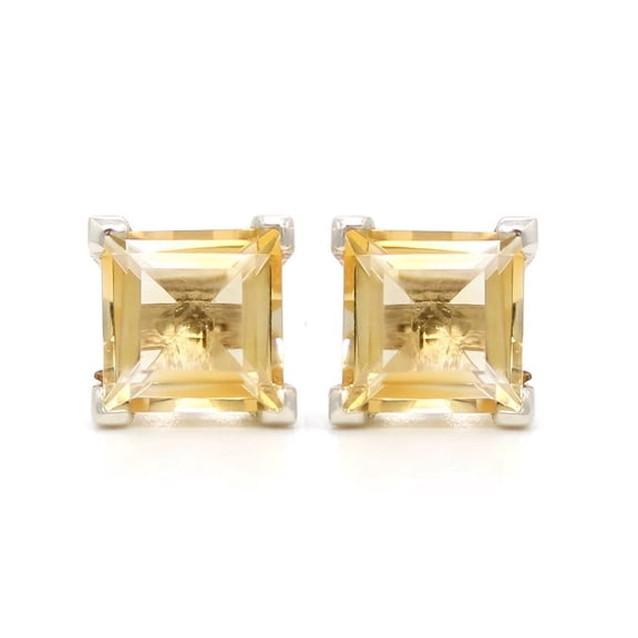 Natural Beautiful Citrine Princess Cut Stud Earrings 925 Solid Sterling Silver Stud earrings - Birthstone Earrings - jewelry for Women