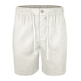 thumbnail image 5 of XIAONU Men's Solid Linen-Blend Short Relaxed Fit High Waisted Drawstring Mid Thigh Short Breathable Lightweight Beach Shorts, 5 of 8