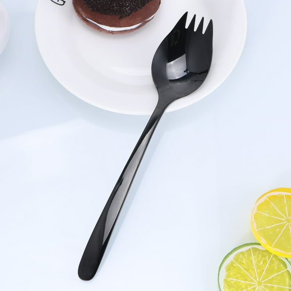 SEWCHICS Heavy Duty Black Stainless Steel Salad Spork with Handle, 4 Count, Flatware for Everyday Use
