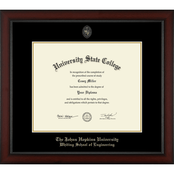 Johns Hopkins University Whiting School of Engineering Diploma Frame, Document Size 17" x 14"
